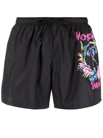 Shop Moschino Graphic-print Swim Shorts In Black