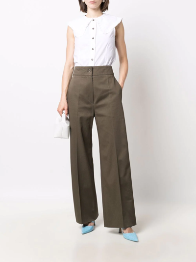 Shop Patou High-waisted Wide-leg Trousers In Green