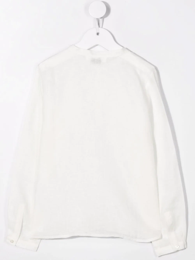 Shop Bonpoint Long-sleeve Linen Shirt In Neutrals