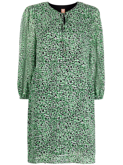 Shop Hugo Boss Graphic-print Long-sleeve Dress In Green