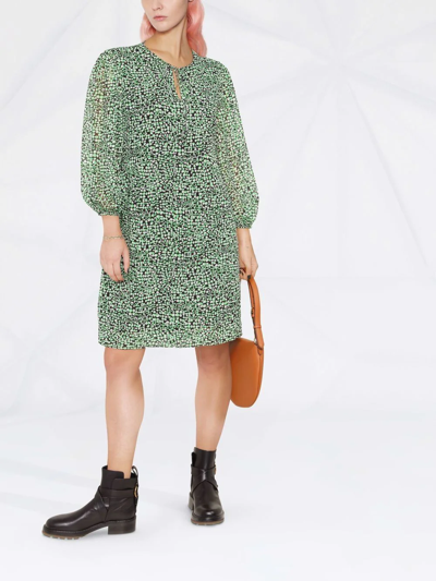 Shop Hugo Boss Graphic-print Long-sleeve Dress In Green