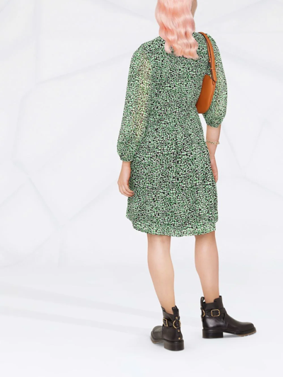 Hugo Boss Graphic-print Long-sleeve Dress In Green