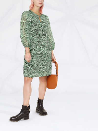 Shop Hugo Boss Graphic-print Long-sleeve Dress In Green