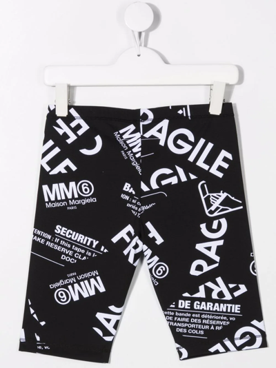 Shop Mm6 Maison Margiela Text Print Cycling Shorts In Black