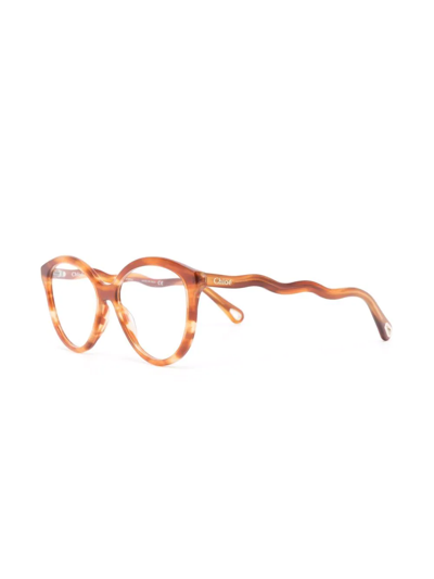 Chloé Wave-arm Round Tortoiseshell Glasses In Brown