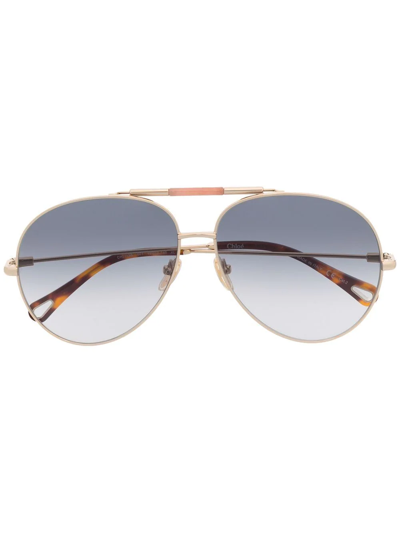 Shop Chloé Gradient Pilot Sunglasses In Gold