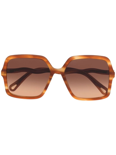 Shop Chloé Zelie Square-frame Sunglasses In Brown