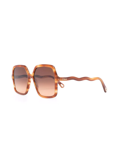 Shop Chloé Zelie Square-frame Sunglasses In Brown