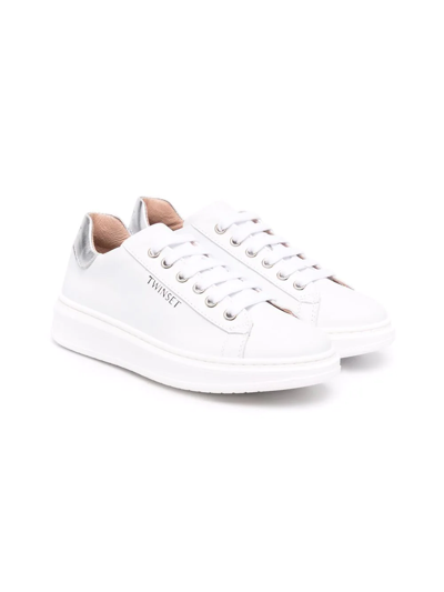 Shop Twinset Logo-print Leather Sneakers In White