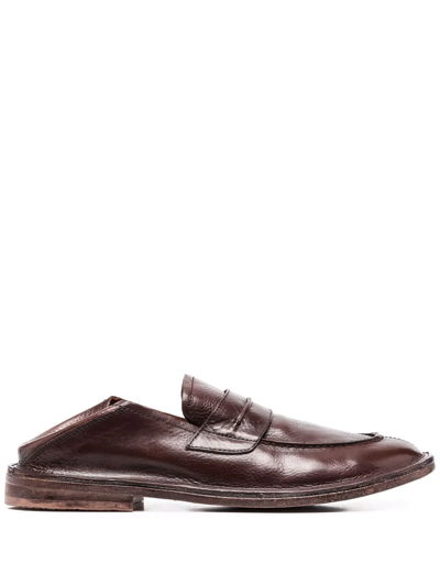 Shop Moma Penny-slot Grained-leather Loafers In Brown