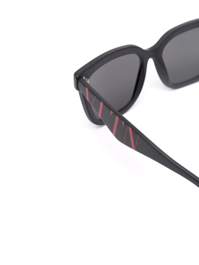 Shop Valentino Vltn-print Square-frame Sunglasses In Black