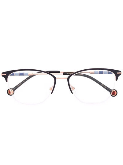 Shop Carolina Herrera Logo-engraved Two-tone Glasses In Blue