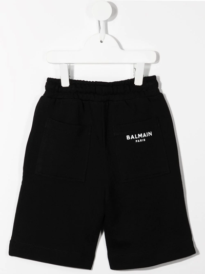 Shop Balmain Logo-print Straight Shorts In Black