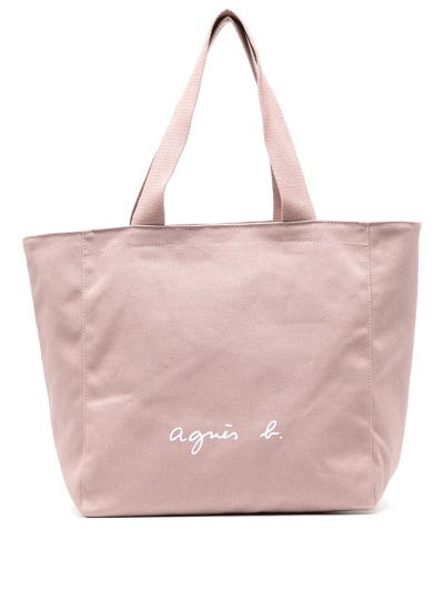 Shop Agnès B. Logo-print Cotton Tote Bag In Pink