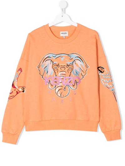 Shop Kenzo Teen Graphic-print Crew Neck Sweatshirt In Orange