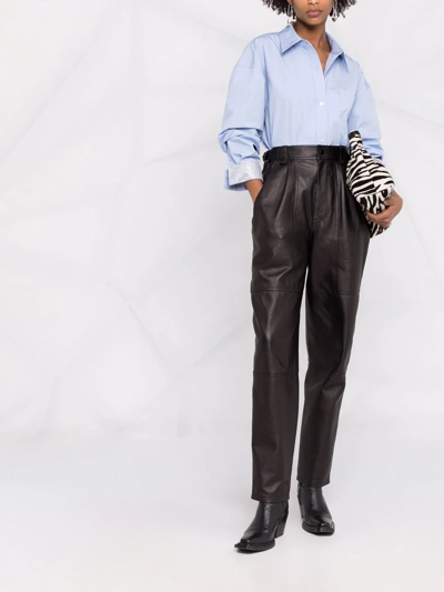 Isabel Marant Straight Leg Leather Trousers In Black