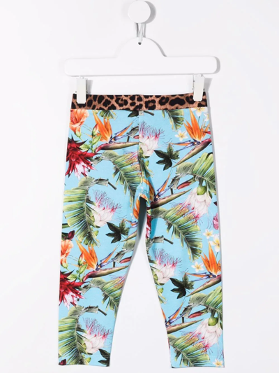 Shop Philipp Plein Junior Tropical-print Leggings In Blue