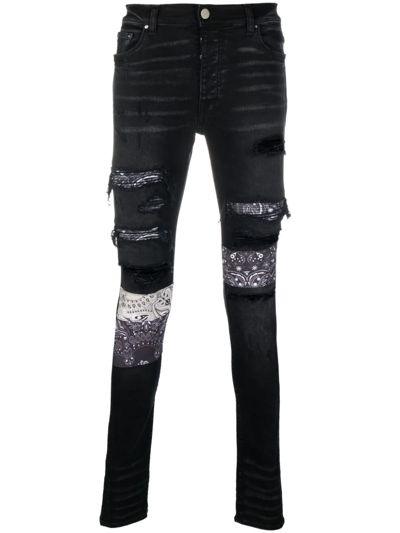 Shop Amiri Bandana-print Skinny Jeans In Black