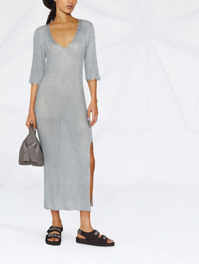 Ganni Ribbed Knitted Dress In Blue