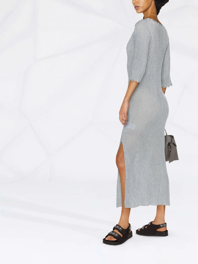 Ganni Ribbed Knitted Dress In Blue
