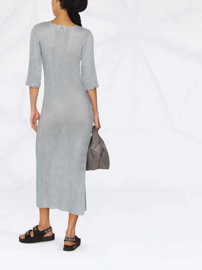Ganni Ribbed Knitted Dress In Blue