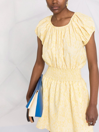 Shop Kenzo Gingham Snakeskin-print A-line Dress In Yellow