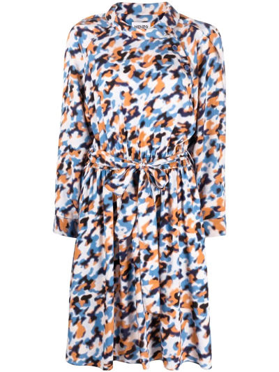 Shop Kenzo Abstract-print Drawstring-waist Midi Dress In Blue