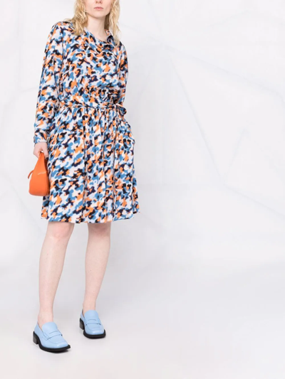 Shop Kenzo Abstract-print Drawstring-waist Midi Dress In Blue