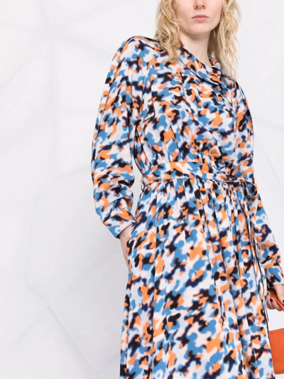 Shop Kenzo Abstract-print Drawstring-waist Midi Dress In Blue