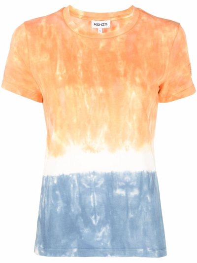 Kenzo Tie-dye T-shirt With K-tiger Patch In Orange