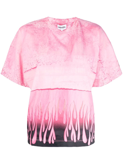 Kenzo Flame Abstract-print Crew-neck T-shirt In Pink
