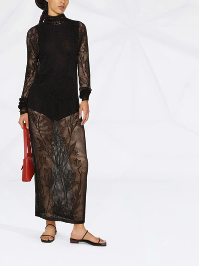 Dsquared2 Open-knit Long-sleeve Dress In Black