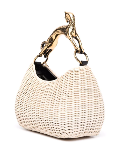 Lanvin Cat Embellished-handle Woven Tote In Neutrals