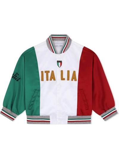 Shop Dolce & Gabbana Italian Flag Bomber Jacket In White