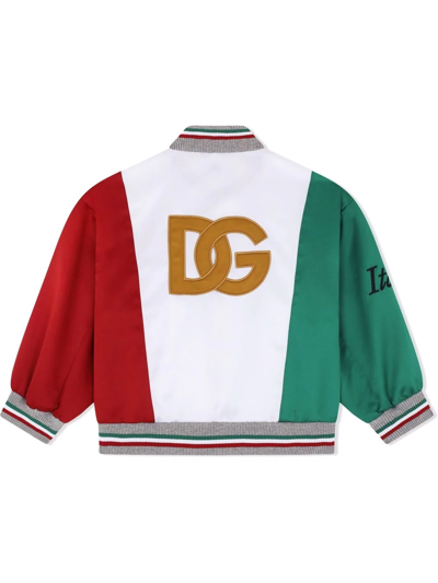 Shop Dolce & Gabbana Italian Flag Bomber Jacket In White