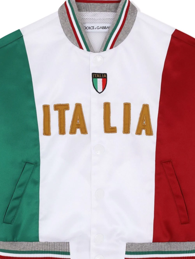 Shop Dolce & Gabbana Italian Flag Bomber Jacket In White