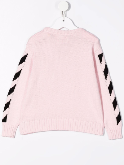 Shop Off-white Sleeve-stripe Crew-neck Jumper In Pink