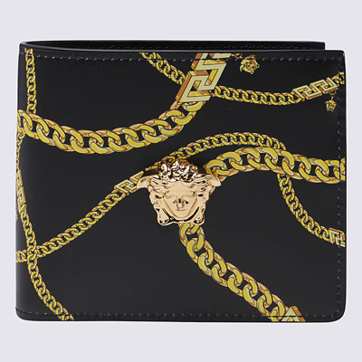 Shop Versace Black And Gold Leather Wallet