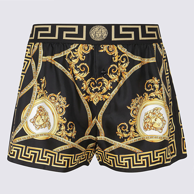 Shop Versace Black And Gold Silk Shorts