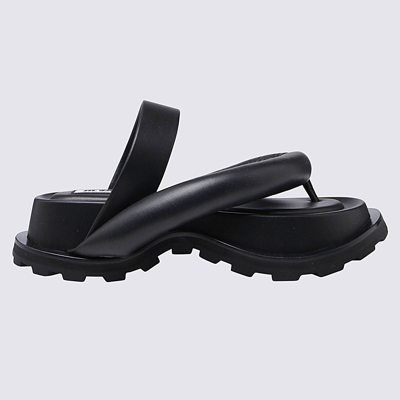 Shop Jil Sander Black Leather Chunky Sandals