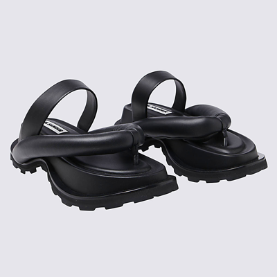 Shop Jil Sander Black Leather Chunky Sandals