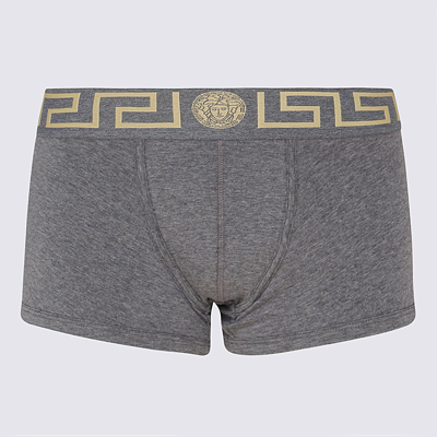 Shop Versace Black, Grey And White Cotton Boxers In Red