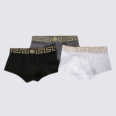 Shop Versace Black, Grey And White Cotton Boxers In Red