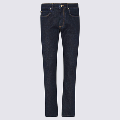 Shop Versace Dark Blue Cotton Jeans In Blu Indigo