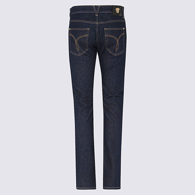 Shop Versace Dark Blue Cotton Jeans In Blu Indigo