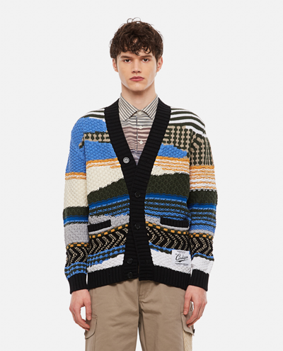 Shop Missoni Cotton Multicoloured Striped Cardigan In Green