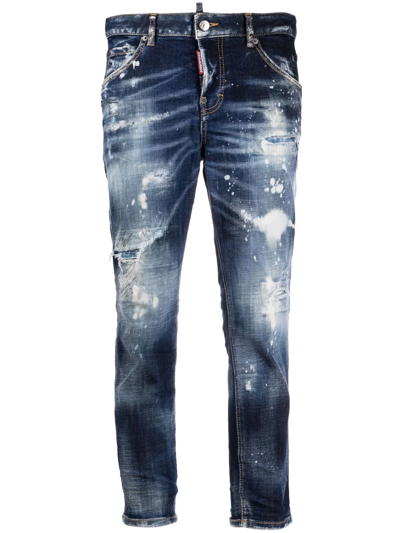 Shop Dsquared2 Acid Wash Cropped Jeans In Blau