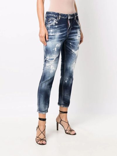 Shop Dsquared2 Acid Wash Cropped Jeans In Blau