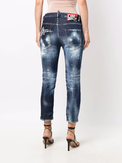 Shop Dsquared2 Acid Wash Cropped Jeans In Blau
