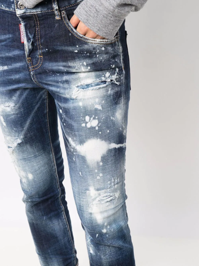 Shop Dsquared2 Acid Wash Cropped Jeans In Blau